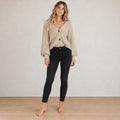 Button Front Cardigan - Women's V Neck Chunky Ribbed Knit Cardigan - Beige