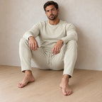Men's Crew Neck Lounge Set - Long Sleeve Top & Jogger Pants - Beige
