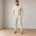 Men's Crew Neck Lounge Set - Long Sleeve Top & Jogger Pants - Beige