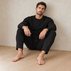 Men's Crew Neck Lounge Set - Long Sleeve Top & Jogger Pants - Black