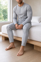 Men's Crew Neck Lounge Set - Long Sleeve Top & Jogger Pants - Gray