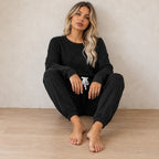Women's Two-Piece Lounge Set - Crewneck Sweatshirt & Jogger Pants - Black