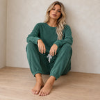 Women's Two-Piece Lounge Set - Crewneck Sweatshirt & Jogger Pants - Forest Green