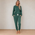 Women's Two-Piece Lounge Set - Crewneck Sweatshirt & Jogger Pants - Forest Green