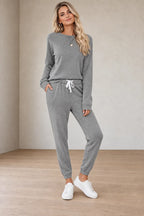 Women's Two-Piece Lounge Set - Crewneck Sweatshirt & Jogger Pants - Gray