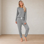 Women's Two-Piece Lounge Set - Crewneck Sweatshirt & Jogger Pants - Gray