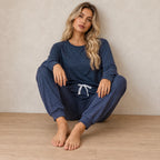 Women's Two-Piece Lounge Set - Crewneck Sweatshirt & Jogger Pants - Navy