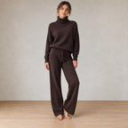 Women's Turtleneck Knit Lounge Set - Sweater & Wide-Leg Pants - Chocolate