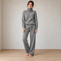 Women's Turtleneck Knit Lounge Set - Sweater & Wide-Leg Pants - Gray
