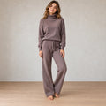 Women's Turtleneck Knit Lounge Set - Sweater & Wide-Leg Pants - Mauve