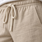 Men's Linen Joggers - Relaxed Drawstring Lounge Pants with Cuffed Ankles - Beige