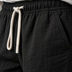 Men's Linen Joggers - Relaxed Drawstring Lounge Pants with Cuffed Ankles - Black
