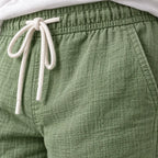 Men's Linen Joggers - Relaxed Drawstring Lounge Pants with Cuffed Ankles - Sage Green