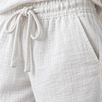 Men's Linen Joggers - Relaxed Drawstring Lounge Pants with Cuffed Ankles - White