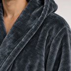 Men's Hooded Fleece Robe - Plush Bathrobe with Belt and Pockets - Charcoal