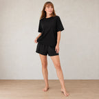 Women's T-Shirt Pajama Set - Boxy Short Sleeve Tee & Sleep Shorts - Black