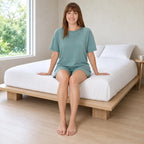 Women's T-Shirt Pajama Set - Boxy Short Sleeve Tee & Sleep Shorts - Sage