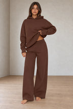 Women's Hoodie Lounge Set - Oversized Hoodie & Wide-Leg Sweatpants - Coffee