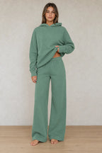 Women's Hoodie Lounge Set - Oversized Hoodie & Wide-Leg Sweatpants - Sage Green