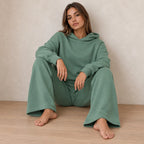 Women's Hoodie Lounge Set - Oversized Hoodie & Wide-Leg Sweatpants - Sage Green