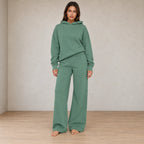 Women's Hoodie Lounge Set - Oversized Hoodie & Wide-Leg Sweatpants - Sage Green