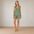 Women's Ruffle Pajama Set - Square Neck Tank Top & Sleep Shorts - Sage Green