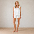 Women's Ruffle Pajama Set - Square Neck Tank Top & Sleep Shorts - White