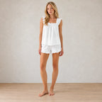 Women's Ruffle Pajama Set - Square Neck Tank Top & Sleep Shorts - White