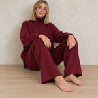 Women's Turtleneck Lounge Set - Long Sleeve Top & Straight-Leg Pants - Burgundy