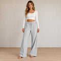 Women's Wide-Leg Sweatpants - High Waist Drawstring Lounge Pants with Pockets - Light Gray