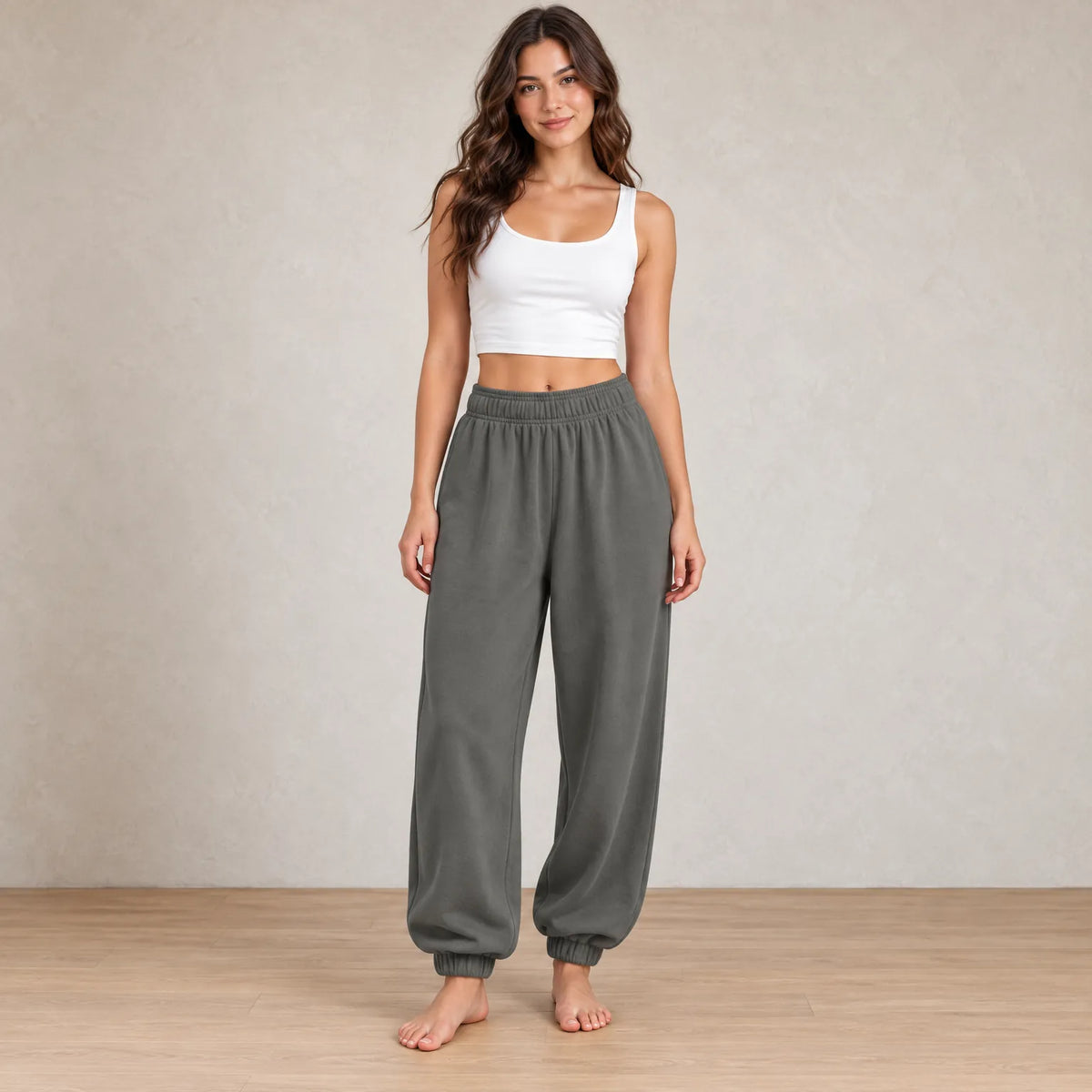 Women's Jogger Sweatpants - High Waist Baggy Lounge Pants with Pockets - Charcoal