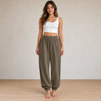 Women's Jogger Sweatpants - High Waist Baggy Lounge Pants with Pockets - Coffee