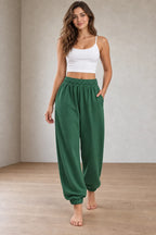 Women's Jogger Sweatpants - High Waist Baggy Lounge Pants with Pockets - Forest Green
