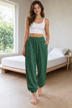 Women's Jogger Sweatpants - High Waist Baggy Lounge Pants with Pockets - Forest Green