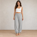 Women's Jogger Sweatpants - High Waist Baggy Lounge Pants with Pockets - Heather Gray