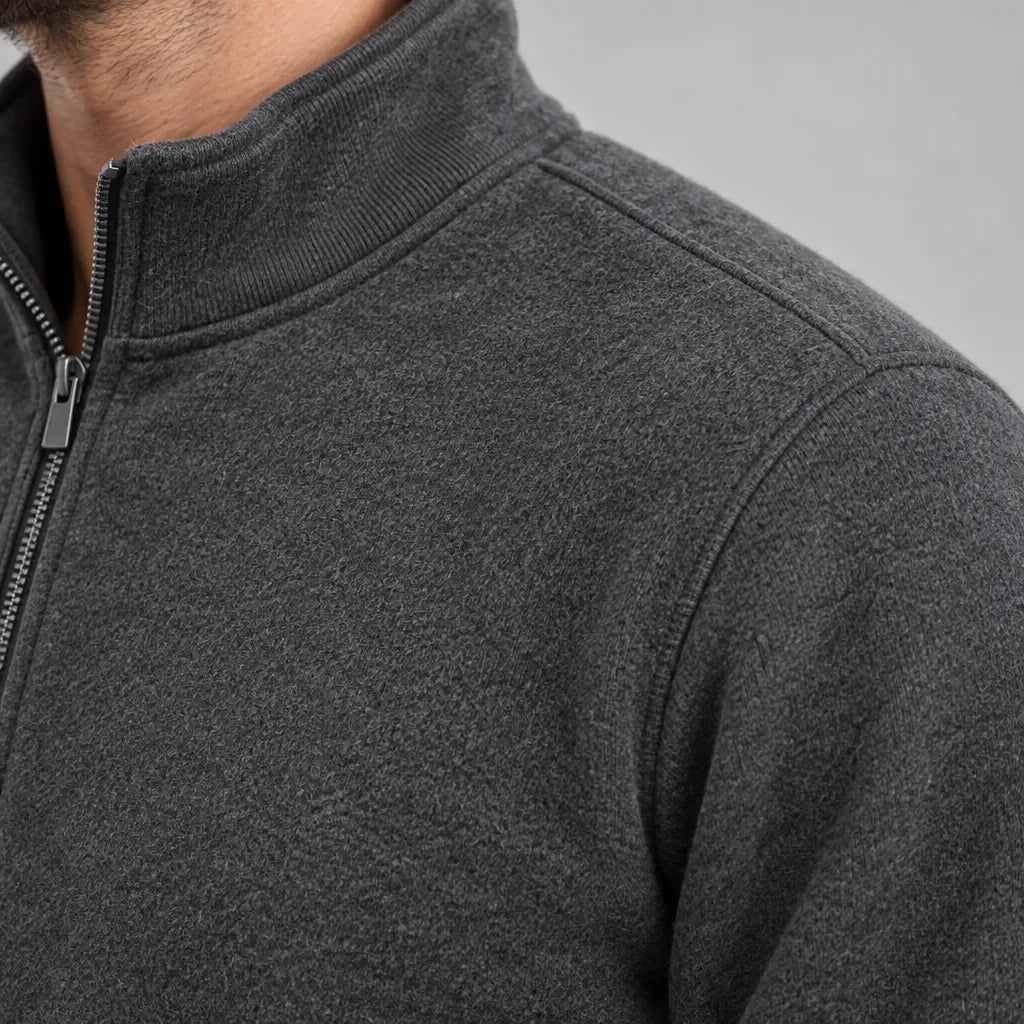 Men's Quarter-Zip Lounge Set - Brushed Fleece Pullover & Tapered Joggers - Charcoal
