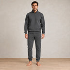 Men's Quarter-Zip Lounge Set - Brushed Fleece Pullover & Tapered Joggers - Charcoal