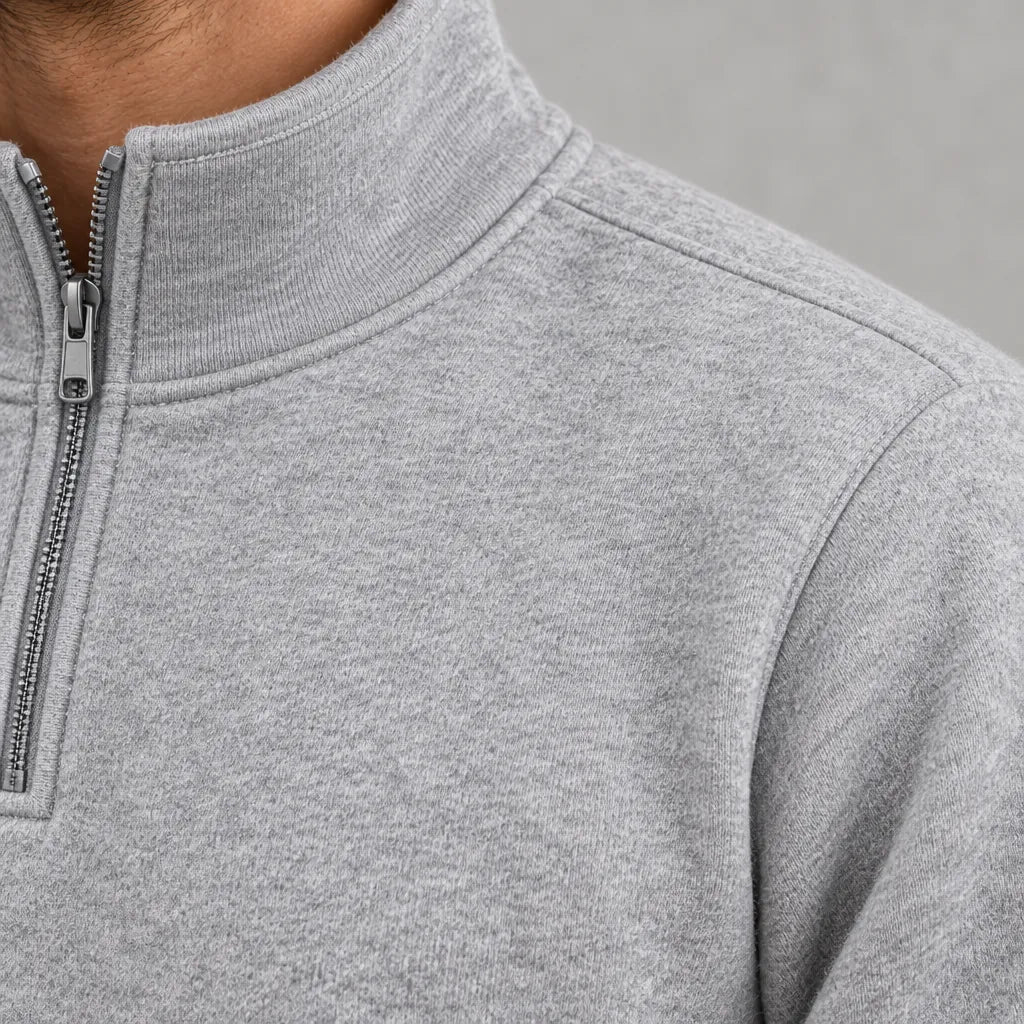 Men's Quarter-Zip Lounge Set - Brushed Fleece Pullover & Tapered Joggers - Heather Gray