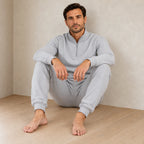 Men's Quarter-Zip Lounge Set - Brushed Fleece Pullover & Tapered Joggers - Heather Gray