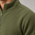 Men's Quarter-Zip Lounge Set - Brushed Fleece Pullover & Tapered Joggers - Olive