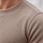 Men's Two-Piece Lounge Set - Long Sleeve Top & Tapered Joggers with Ribbed Cuffs - Beige