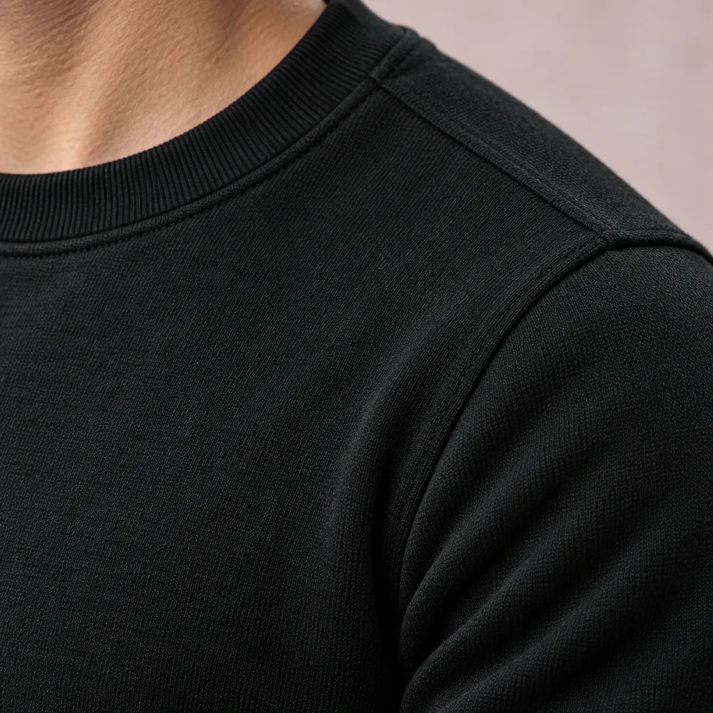 Men's Two-Piece Lounge Set - Long Sleeve Top & Tapered Joggers with Ribbed Cuffs - Black
