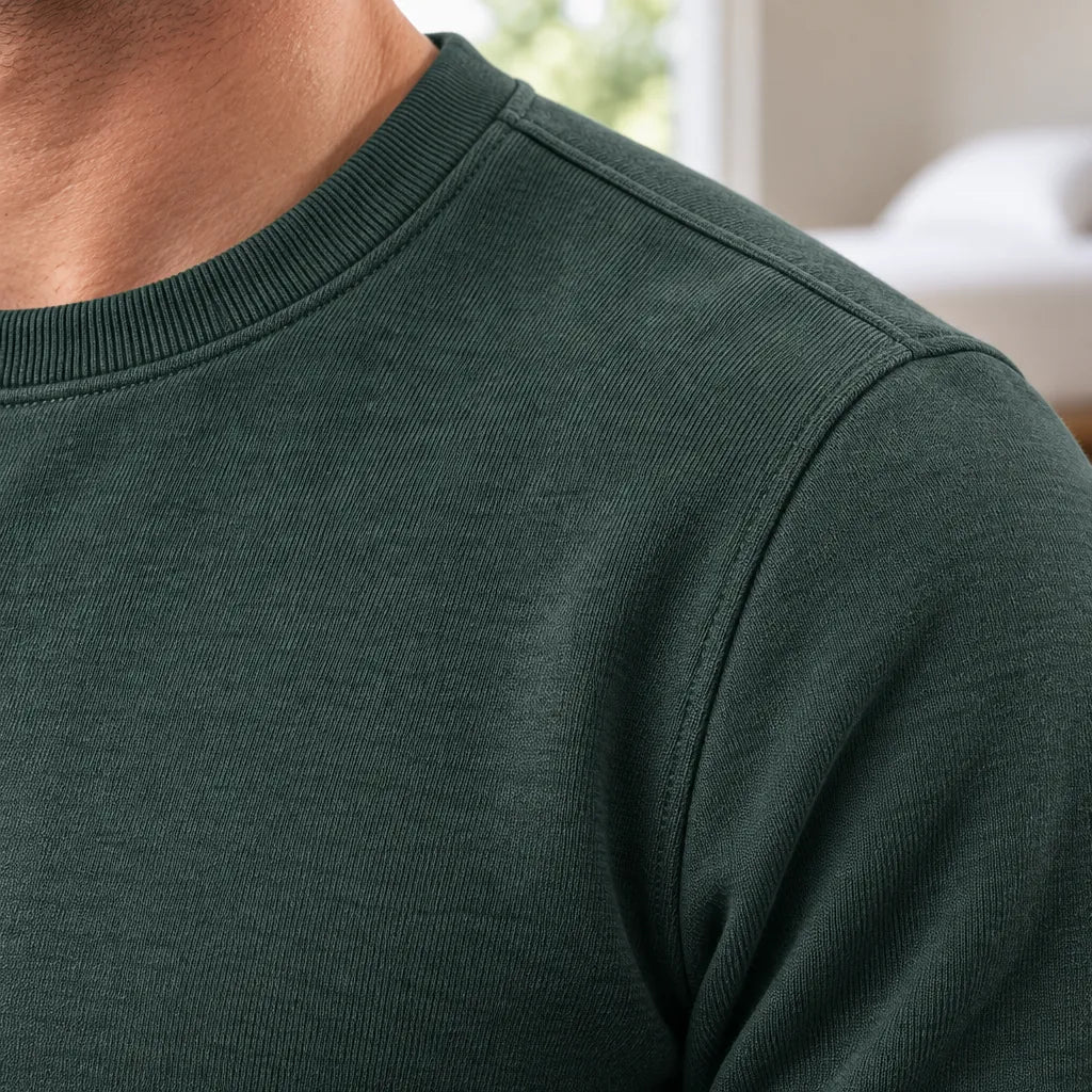 Men's Two-Piece Lounge Set - Long Sleeve Top & Tapered Joggers with Ribbed Cuffs - Forest Green
