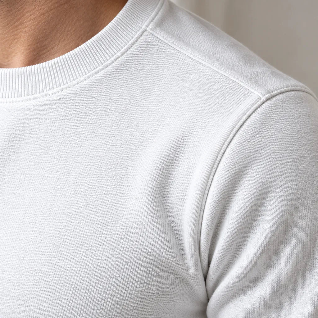 Men's Two-Piece Lounge Set - Long Sleeve Top & Tapered Joggers with Ribbed Cuffs - White