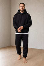 Men's Hoodie Lounge Set - Oversized Hoodie & Cuffed Joggers - Black