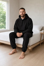 Men's Hoodie Lounge Set - Oversized Hoodie & Cuffed Joggers - Black