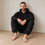 Men's Hoodie Lounge Set - Oversized Hoodie & Cuffed Joggers - Black