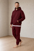 Men's Hoodie Lounge Set - Oversized Hoodie & Cuffed Joggers - Burgundy