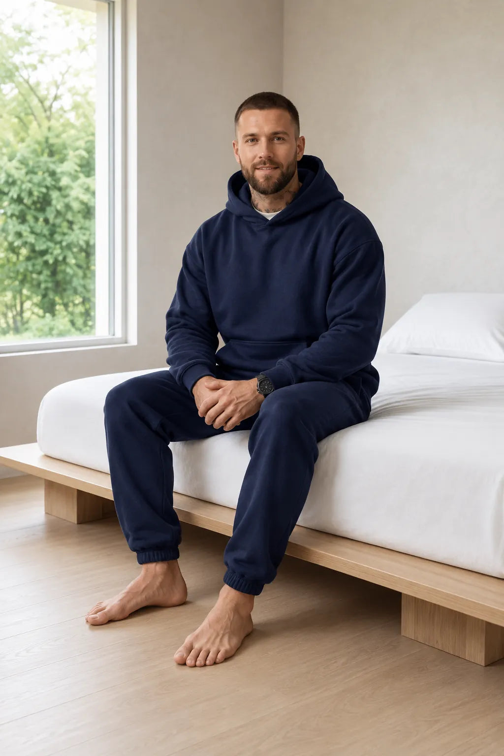 Men's Hoodie Lounge Set - Oversized Hoodie & Cuffed Joggers - Navy
