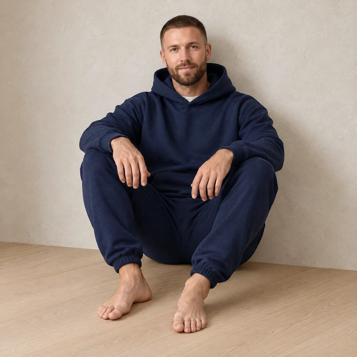 Men's Hoodie Lounge Set - Oversized Hoodie & Cuffed Joggers - Navy